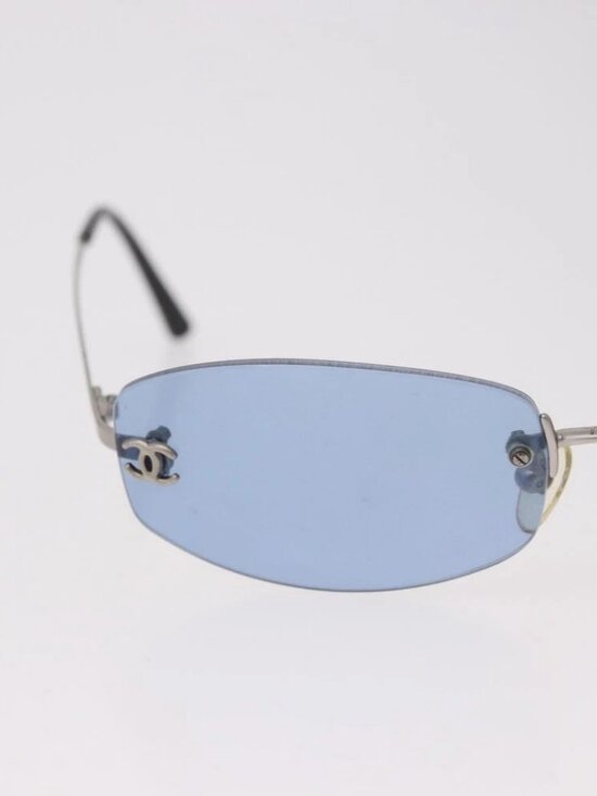 CHANEL Sunglasses metal Blue CC Auth 187883V main image 14